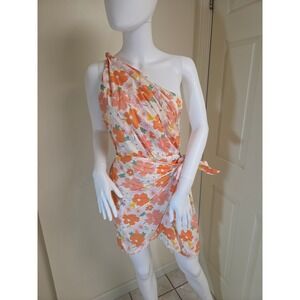 One and Only Collective Floral One Shoulder Wrap Mini Dress Orange Pink L